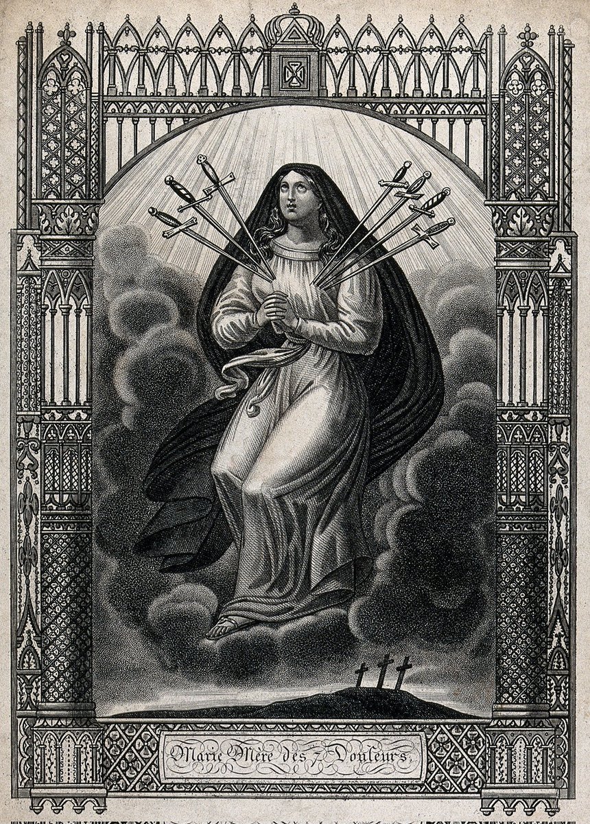 Saint Mary (the Blessed Virgin) as Virgin of the Seven Sorrows. Lithograph - Wellcome Collection