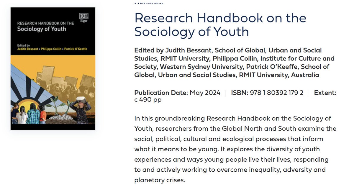 Excited to announce that @chrismillora and I have a chapter in the upcoming Research Handbook on the Sociology of Youth published by Edward Elgar Publishing! Our chapter is entitled, 'Researching the criminalisation of young people’s dissent: insights from Southeast Asia'