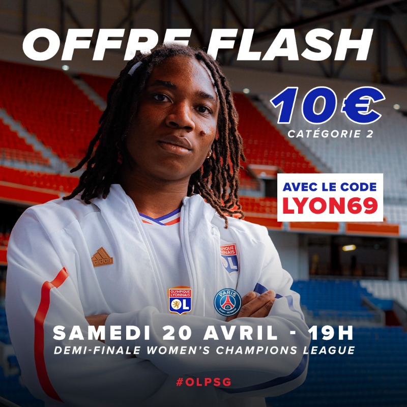 ol__lyonnes's tweet photo. 🤩 𝐉-𝟏𝟎 avant notre demi-finale de Champions League face au PSG !

Profitez de places à seulement 𝟏𝟎 𝐞𝐮𝐫𝐨𝐬 pour le choc #OLPSG avec le code LYON69 🎟️

Vous avez jusqu'à jeudi 23h59 pour réserver vos billets 👉 https://t.co/hslPUSJ0yP