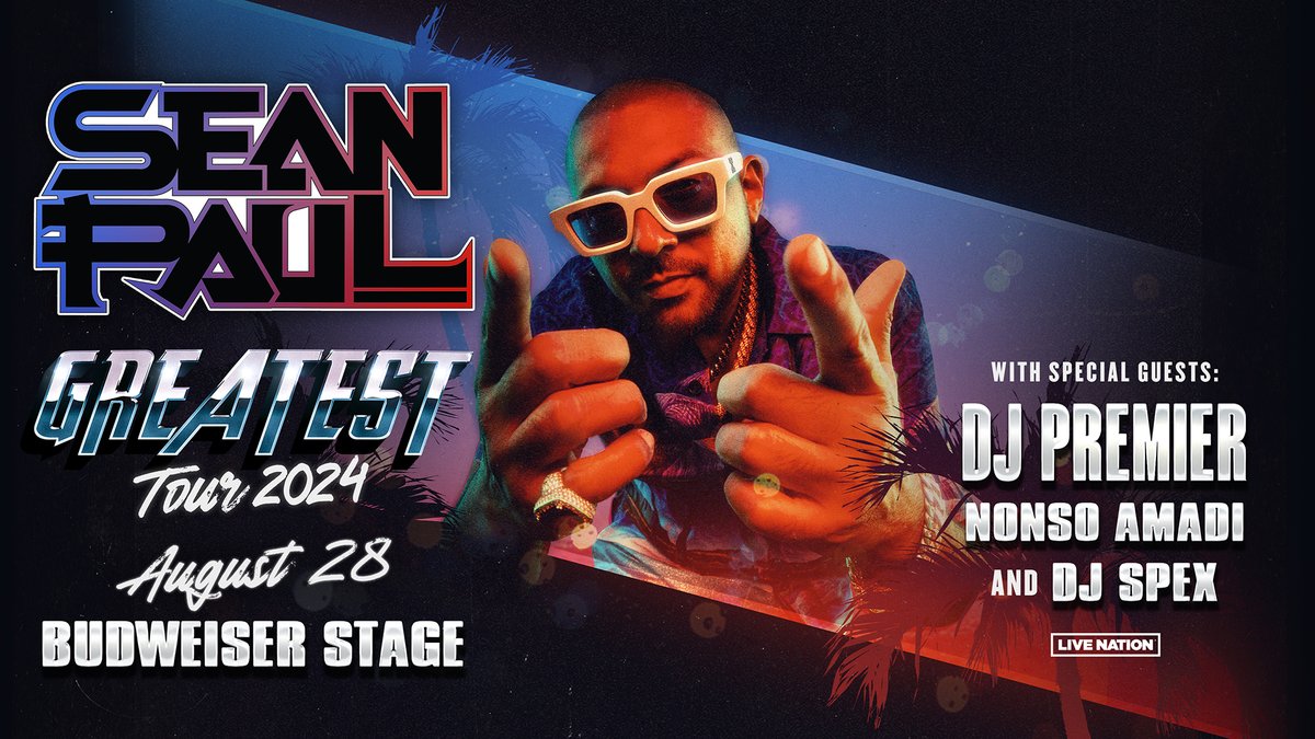 Just Announced: Sean Paul 'Greatest Tour' is coming to Toronto with DJ Premier, Nonso Amadi and Spexdaboss Date: Wed, Aug 28, 2024, 7pm Venue: Budweiser Stage Presale: Wed, Apr 10 @ 10am (Code: RIFF) Tix link in bio.