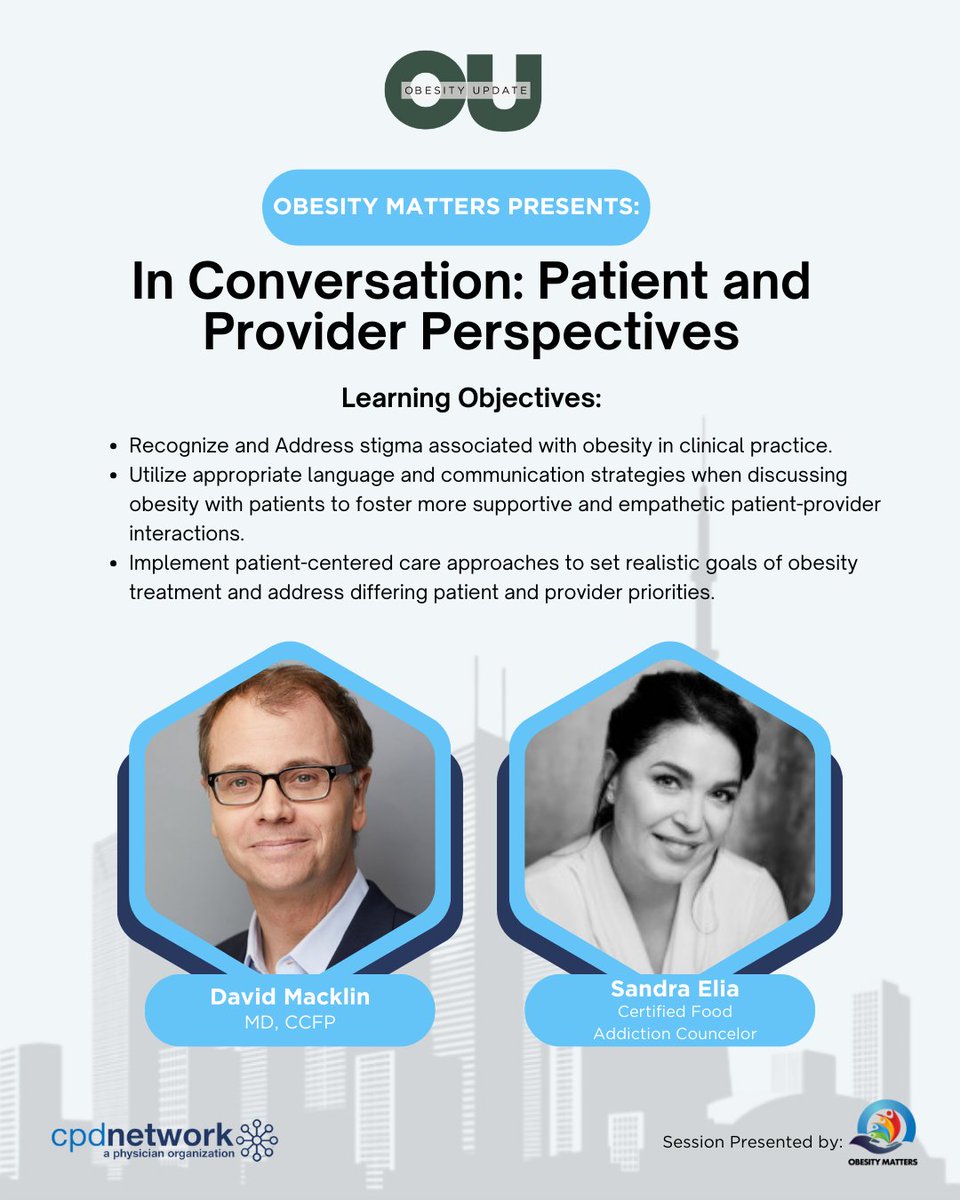 Obesity Matters is teaming up with CPD Network for the inaugural Obesity Update (OU) Congress! ✨ 📅 Set a Reminder: April 11th! Register obesityupdate.ca #ObesityUpdate #PatientVoice #ObesityMatters @DUcongress