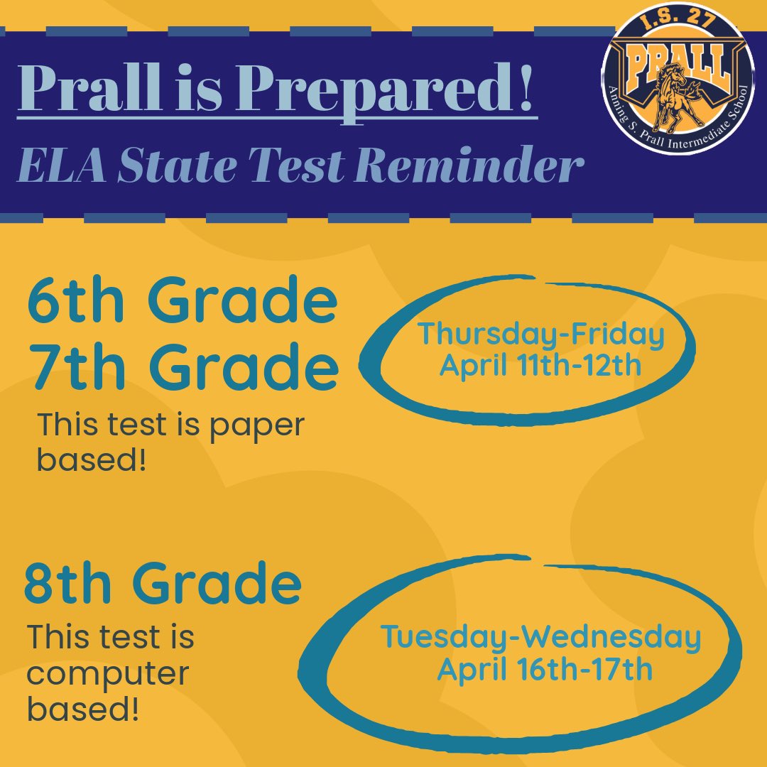 Don't forget, tomorrow is the NY ELA State for 6th and 7 grade students! Good luck to all those taking the test. You've prepared and you're ready to show what you know! 📝📚 #NYELAStateExam #GoodLuck