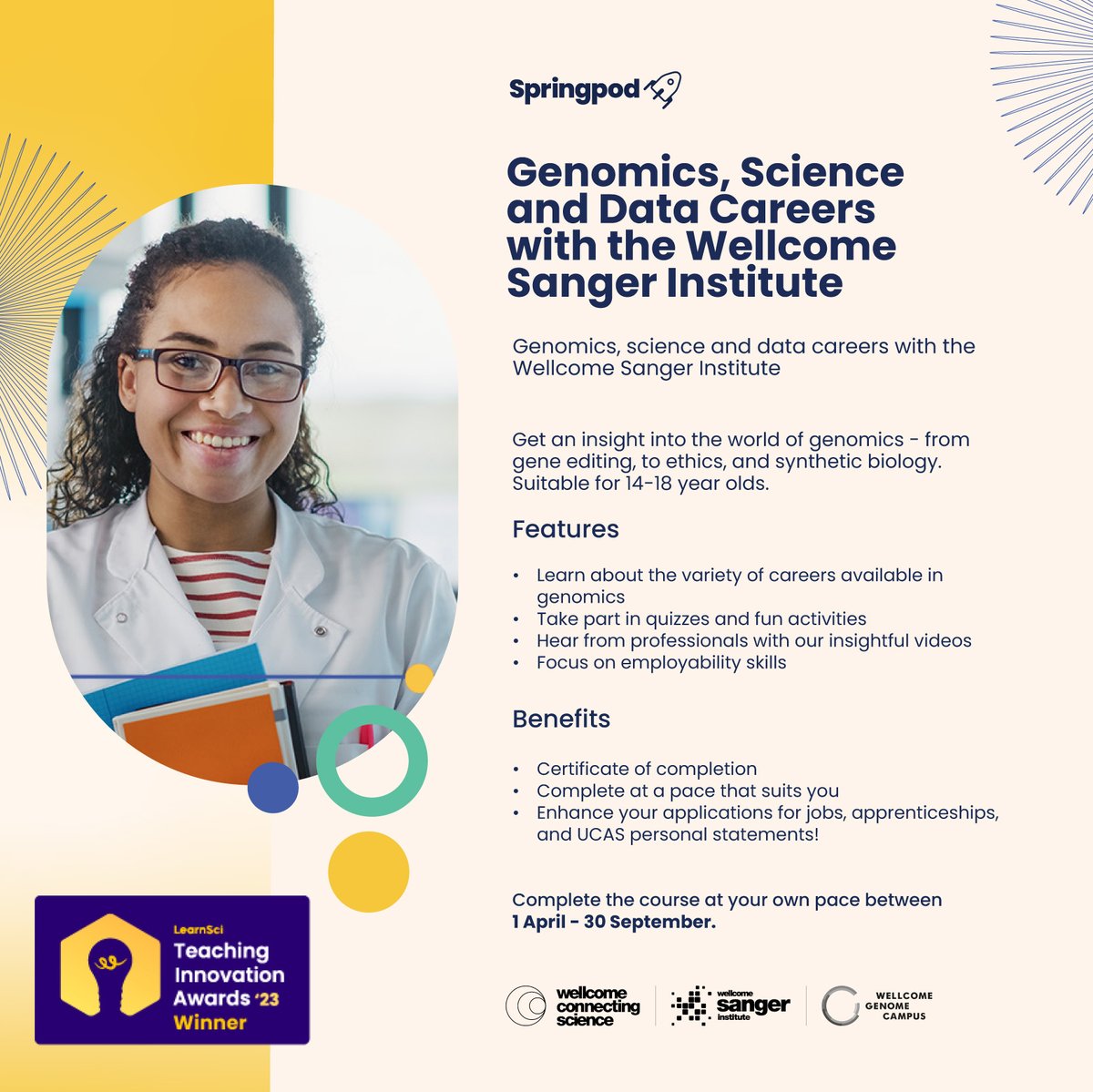 📢 Our award-winning free virtual #WorkExperience course on #genomics, #science and #data #careers is now live! 14+ year olds can complete the online course at their own pace between now and the end of September. 🔗Find out more and spread the word! cstu.io/bda2a8