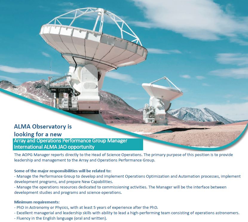 ¡Trabaja con nosotros! #ALMAJobs📡 Vacantes abiertas para: 📡Astronomer: comeet.com/jobs/almaobser… 📡Array and Operations Performance Group Manager comeet.com/jobs/almaobser…