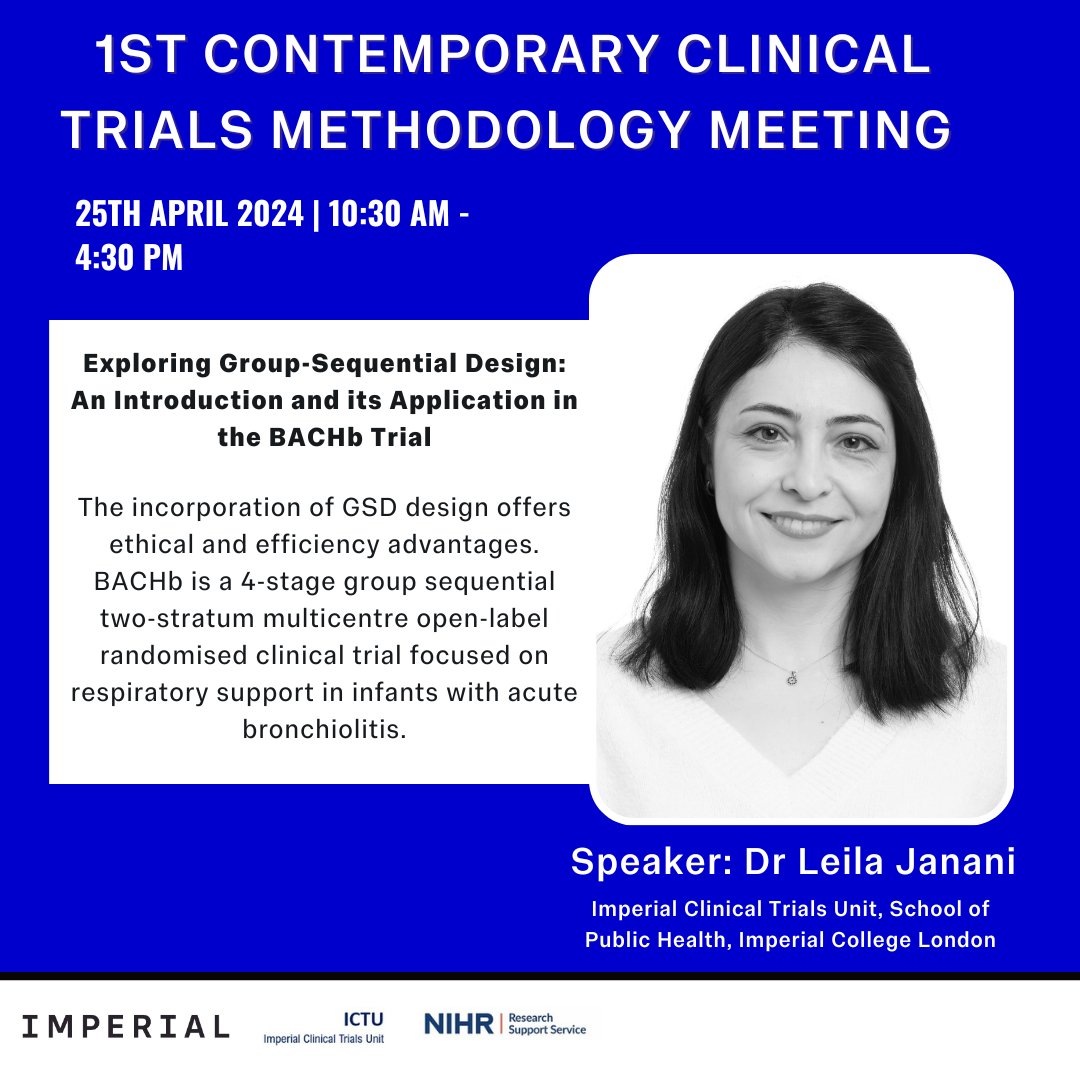 ⏱️One week left to sign-up for the contemporary clinical trials methodology meeting. We have lots of fascinating and helpful talks in store. Including one from @LeilaJTF on group-sequential design. Register here: bit.ly/3UcQVX5