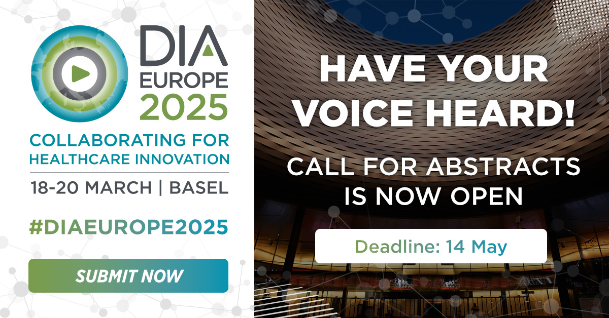 📣 𝐂𝐚𝐥𝐥 𝐟𝐨𝐫 𝐀𝐛𝐬𝐭𝐫𝐚𝐜𝐭𝐬 𝐀𝐥𝐞𝐫𝐭 📣 The Call for Abstracts for #DIAEurope2025 is open until 14/05! Connect with the brightest minds in healthcare, present your ideas &amp; learn from insightful discussions. Learn more and read our guide here: bit.ly/3vKdf0D.