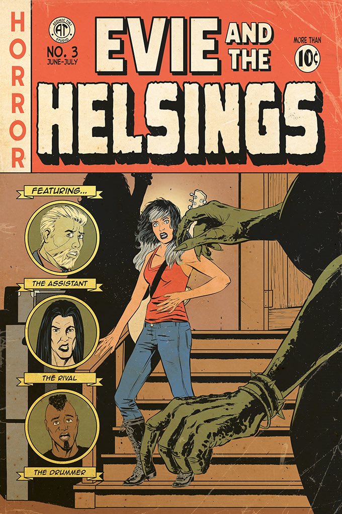 Evie and the Helsings #1-3 is launching next week! Can we get to 150 followers by then?! Meanwhile here’s a peek at the new Retro Cover for issue #3! (Pencils by Me, inks by Steve, colors by Jason Millet) kickstarter.com/projects/steve…