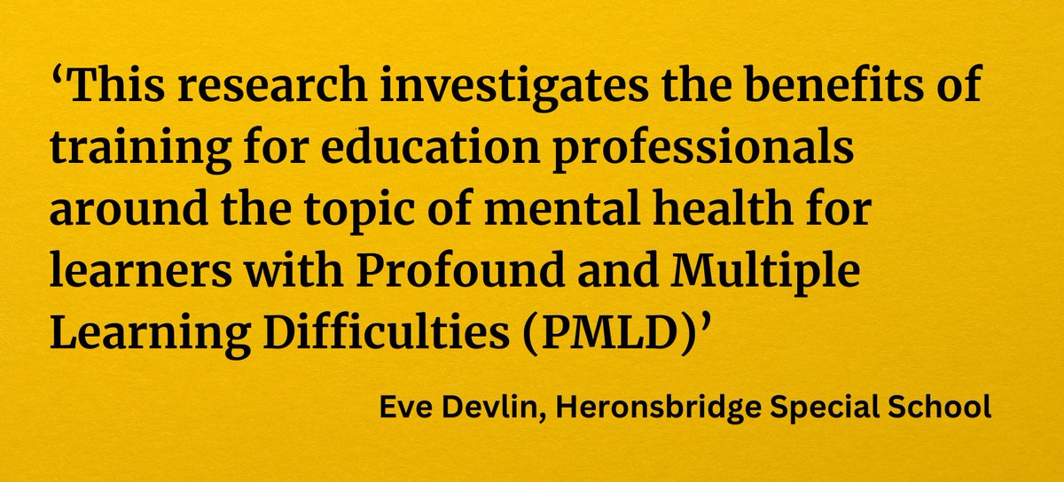 📝 New practitioner research - Focus on Practice Eve Devlin, a teacher at @HeronsbridgeSch, publishes an article on 'Exploring teachers’ confidence in addressing mental health issues in learners with PMLD pre and post training'. Read online: journal.uwp.co.uk/wje/article/id…