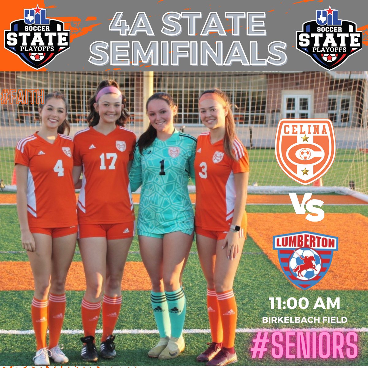 Celina Lady Bobcats Soccer (@celinasoccer) on Twitter photo You know we’re geared up for this GAMEDAY <a href="/CelinaSoccer/">Celina Lady Bobcats Soccer</a> as we face one of the best remaining teams in 4A at the State Semis🙌🏼
#CelinaTime 🧡💪🏼⚽️#FAITH🥇
🆚 <a href="/ladyraidersoc/">Lumberton Lady Raider Soccer</a>
⏰ 11:00am
🏟️ Birkelbach Field
<a href="/CelinaISD/">Celina ISD</a> <a href="/uiltexas/">Texas UIL</a> <a href="/MWelchSLM/">Matt Welch</a> <a href="/LethalSoccer/">Coach Duque</a> You know we’re geared up for this GAMEDAY <a href="/CelinaSoccer/">Celina Lady Bobcats Soccer</a> as we face one of the best remaining teams in 4A at the State Semis🙌🏼
#CelinaTime 🧡💪🏼⚽️#FAITH🥇
🆚 <a href="/ladyraidersoc/">Lumberton Lady Raider Soccer</a>
⏰ 11:00am
🏟️ Birkelbach Field
<a href="/CelinaISD/">Celina ISD</a> <a href="/uiltexas/">Texas UIL</a> <a href="/MWelchSLM/">Matt Welch</a> <a href="/LethalSoccer/">Coach Duque</a>