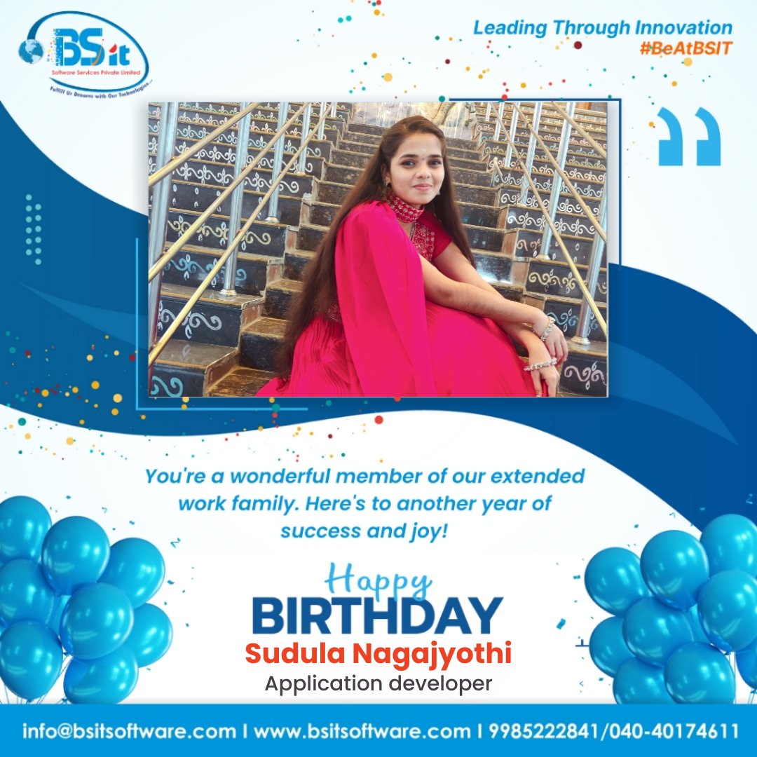 'Team BSIT wishes you a happy birthday!'  #bsitsoftware #bsit #WorkFamily #SuccessAndJoy #HappyBirthday #TeamAppreciation #WorkplaceCelebration #TeamSpirit #EmployeeRecognition #PositiveVibes #WorkplaceHappiness #TeamBonding #Gratitude #WorkplaceRelations #BirthdayWishes