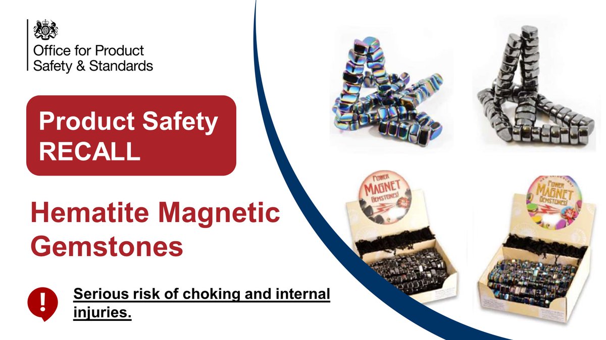 Product Recall: for Hematite Magnetic Gemstones (2401-01246) presenting a serious risk of choking and internal injuries. gov.uk/product-safety… #productrecalls #ukrecallsandalerts