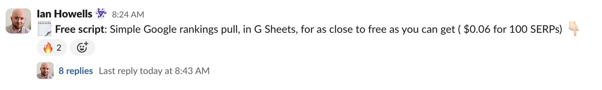Just shared an Apps Script to pull rankings into Google Sheets, for as close to free as you can get, inside <a href="/TTTSEOCommunity/">Traffic Think Tank</a>
