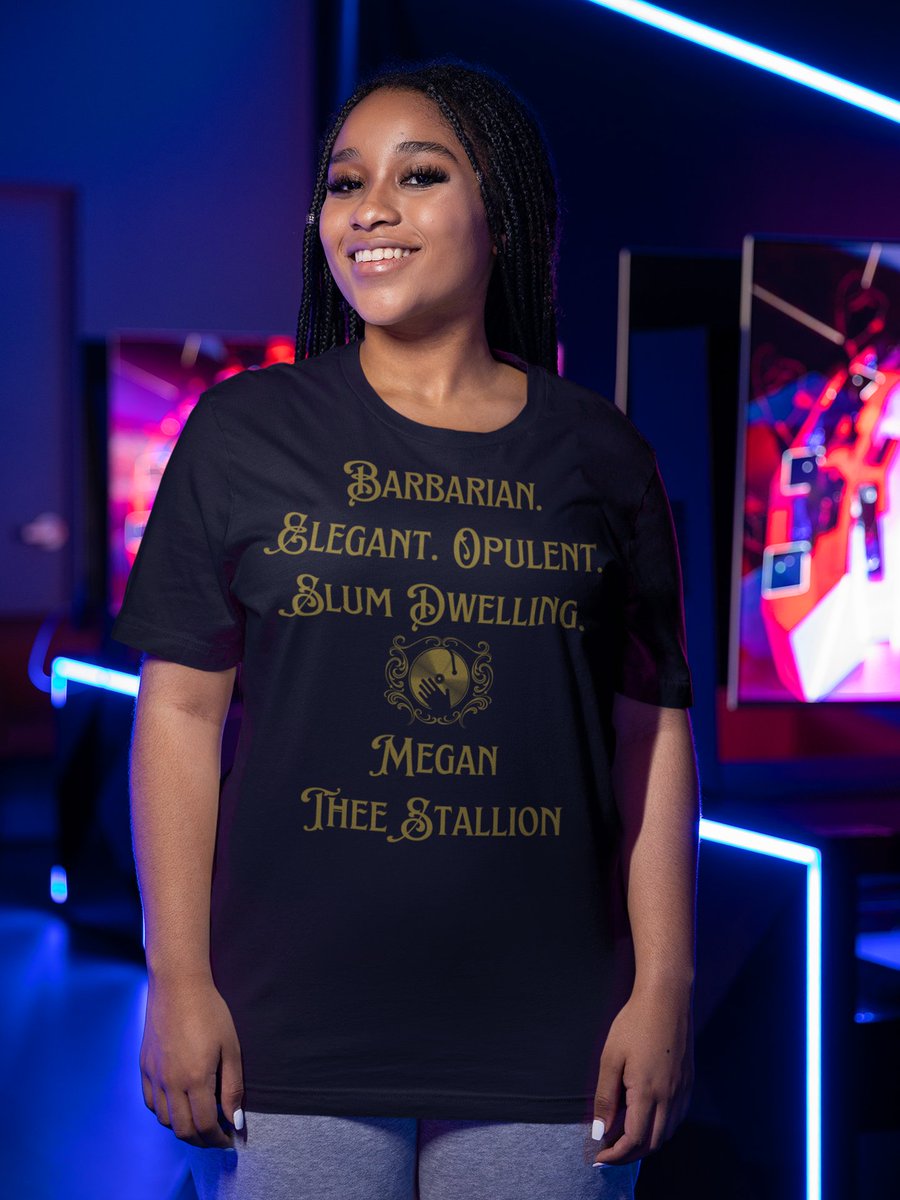 ChuckleWear's tweet photo. SHIRT OF THE DAY: BARBARIAN. ELEGANT. OPULENT. SLUM DWELLING.

https://t.co/yeb8QhGNtS...

"Behold! Megan Thee Stallion hath a list of contradictory characteristics!"

Don't forget to LIKE, SAVE, SHARE and have NOTIFICATIONS ON! https://t.co/UxesFCqJjY