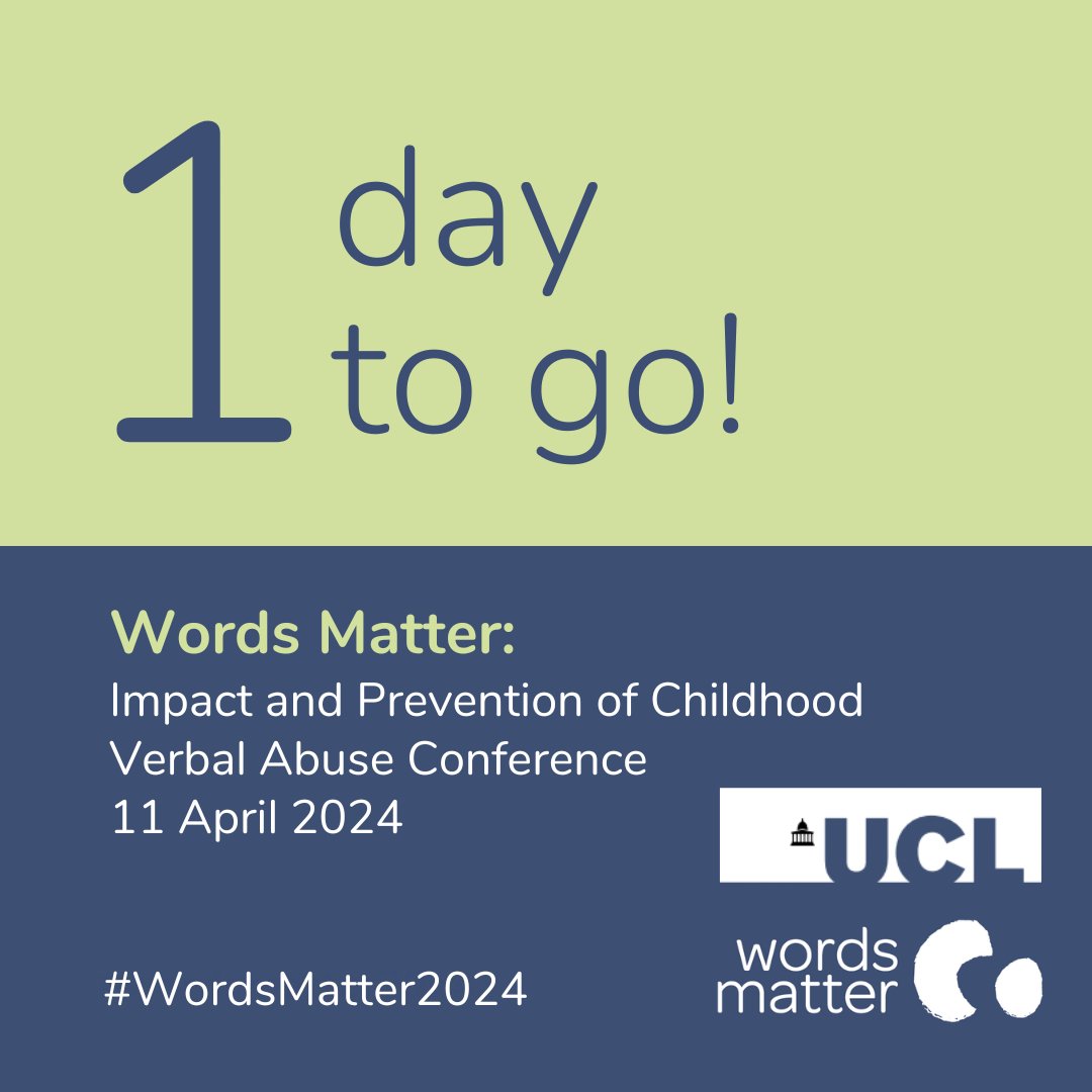 It's the final countdown! We have one day to go until our FIRST international conference on childhood verbal abuse with @WHO and @ucl chaired by Professor Peter Fonagy, @UCLPALS and @AFNCCF, and Dr Manasi Kumar, @nyugrossman We can't wait to see you there! #WordsMatter2024