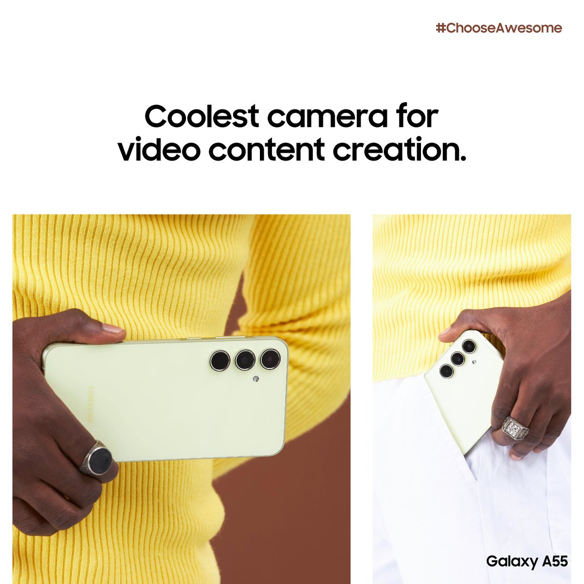 For the content creator in you --- An Awesome Galaxy A55 is just the smartphone you need. Get a FREE Travel adapter and silicon case when you shop this at a Samsung retail store near you. #ChooseAwesome