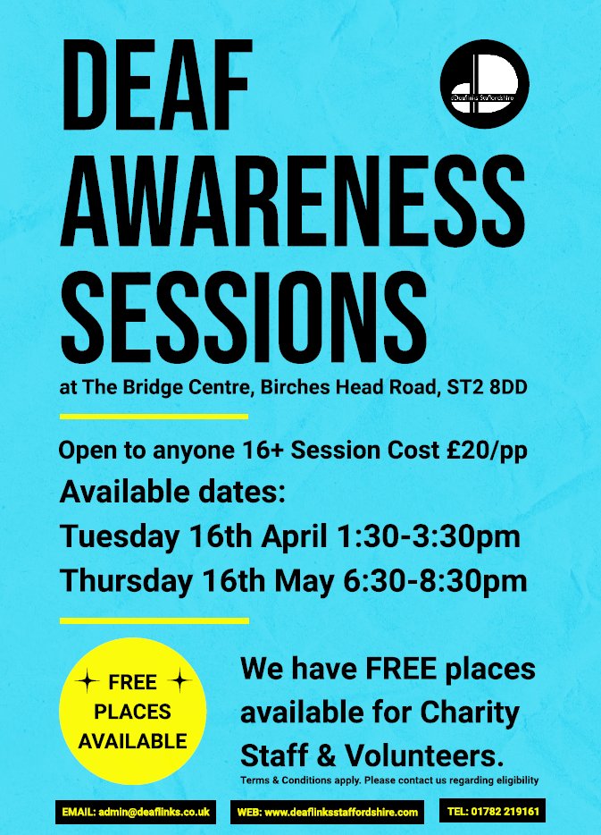 We still have spaces available on our Deaf Awareness Sessions. 🌟Free places for Charity Staff and Volunteers🌟 Contact us today to book your place. admin@deaflinks.co.uk #DeafAware #Charity #BSL #Inclusion