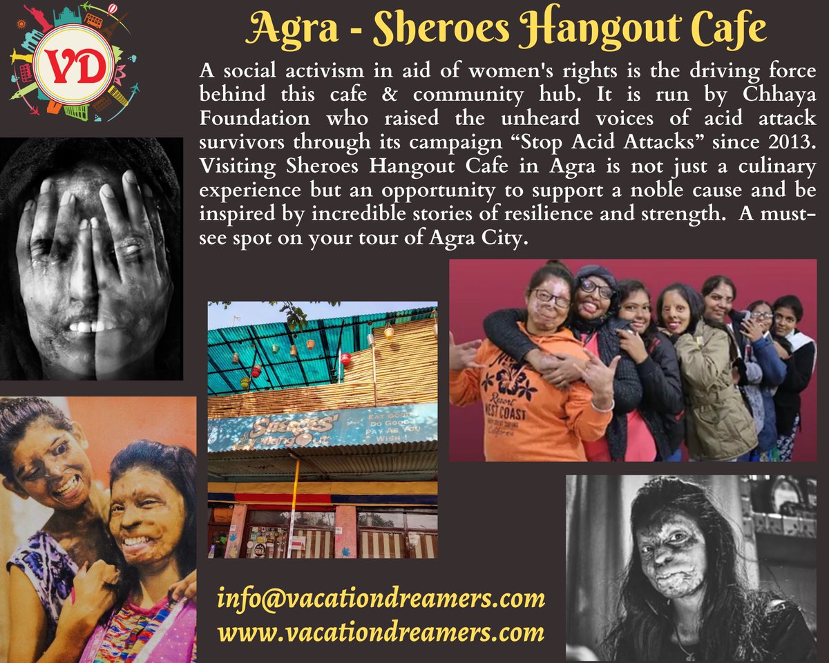 Located just a stone's throw away from the iconic Taj Mahal, Sheroes Hangout Cafe stands as a beacon of hope and empowerment🫶
#trending
#travel #tourism 
#India #agrabeyondtaj  #sheroeshangout #acidattacksurvivors   #sheroes
#stopacidattacks
#womensurvivors 
#vacationdreamers