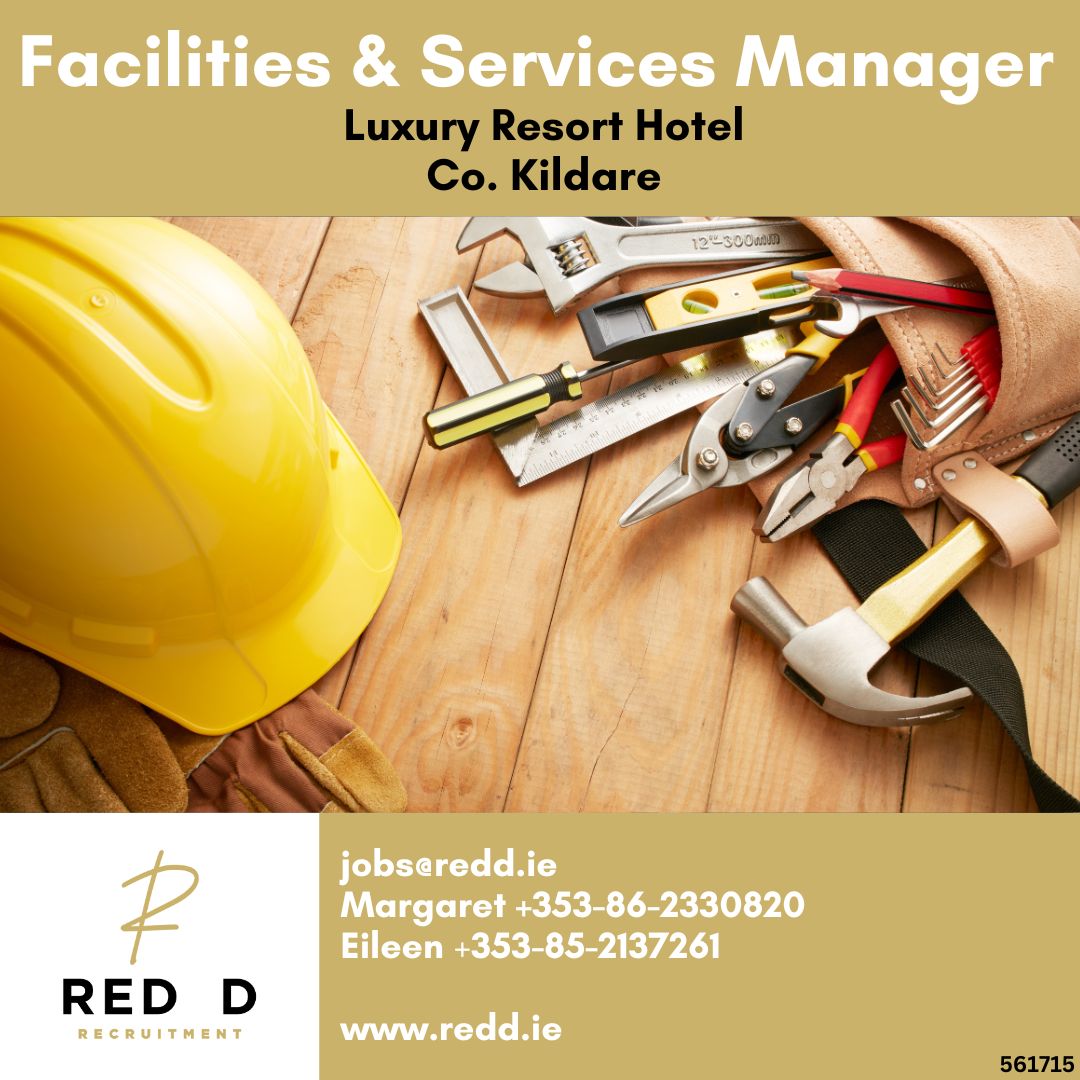 Red D is in search of an experienced Facilities & Services Manager for one of Ireland’s premier Resort Hotels Click on the link below to apply ⬇️ lnkd.in/easjyPjK or reach out to Margaret or Eileen via the contact information on the image. 📲 #redd #reddjobs