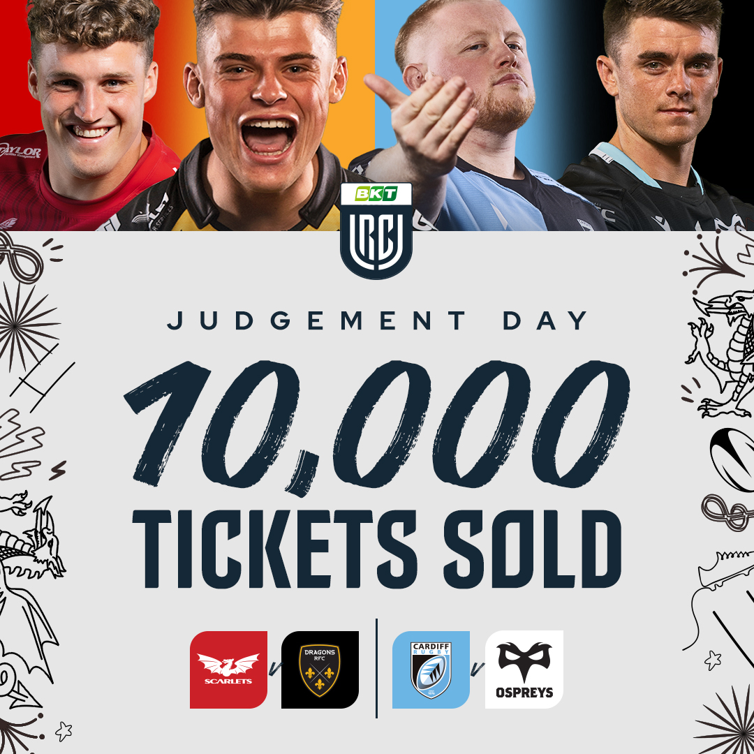 10k tickets sold for Judgement Day 🏟 We'll face the Dragons in the first fixture of the double header event on June 1st. Buy tickets here 👉 bit.ly/3xpCUwg 10k o docynnau wedi gwerthu am Ddydd y Farn! Dewch i gefnogi'r bois yn y brifddinas ar Fehefin 1af. #YmaOHyd