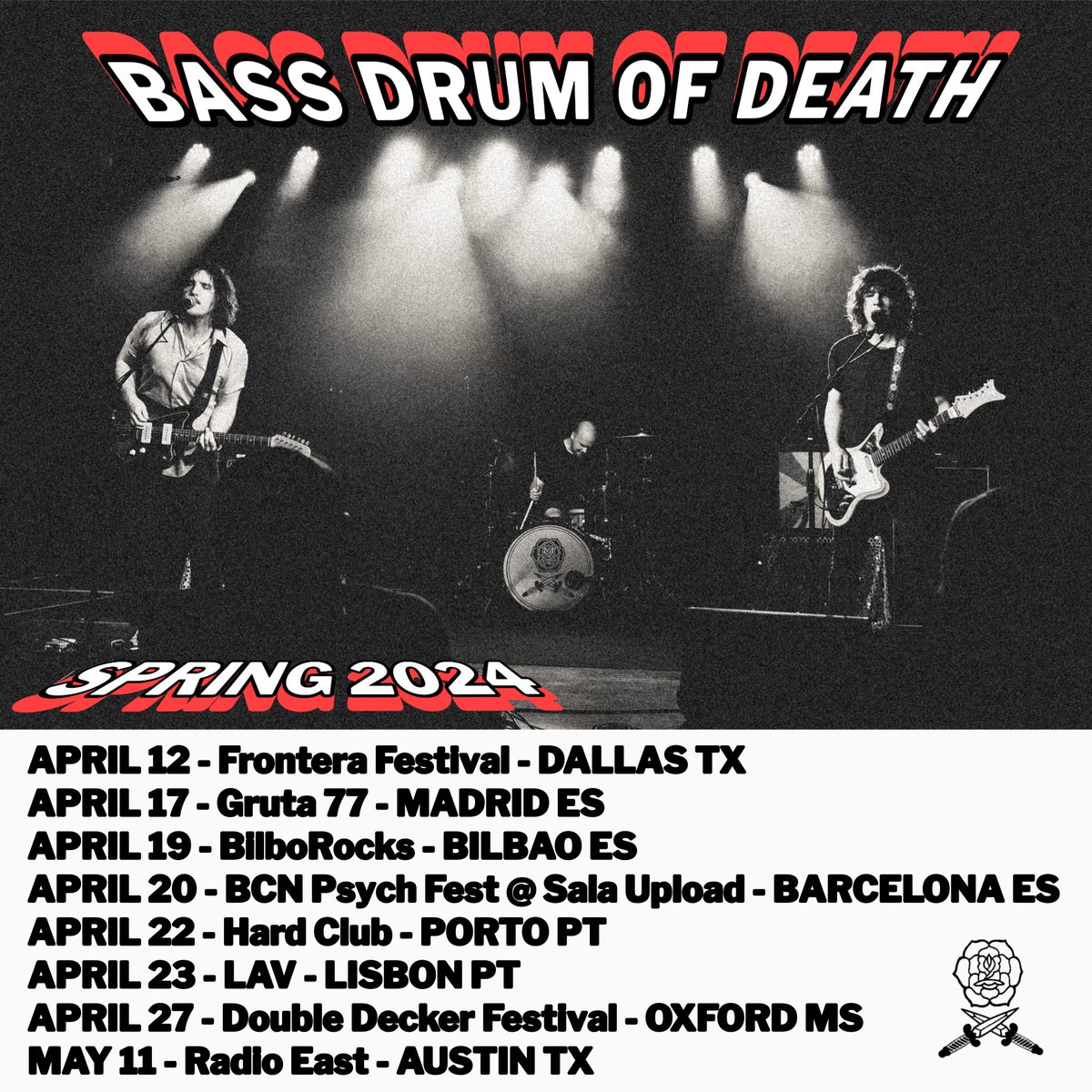 Texas! Spain! Portugal! Missippi! Texas again! Spring shows start this week, baby. Tix are at bassdrumofdeath.com !