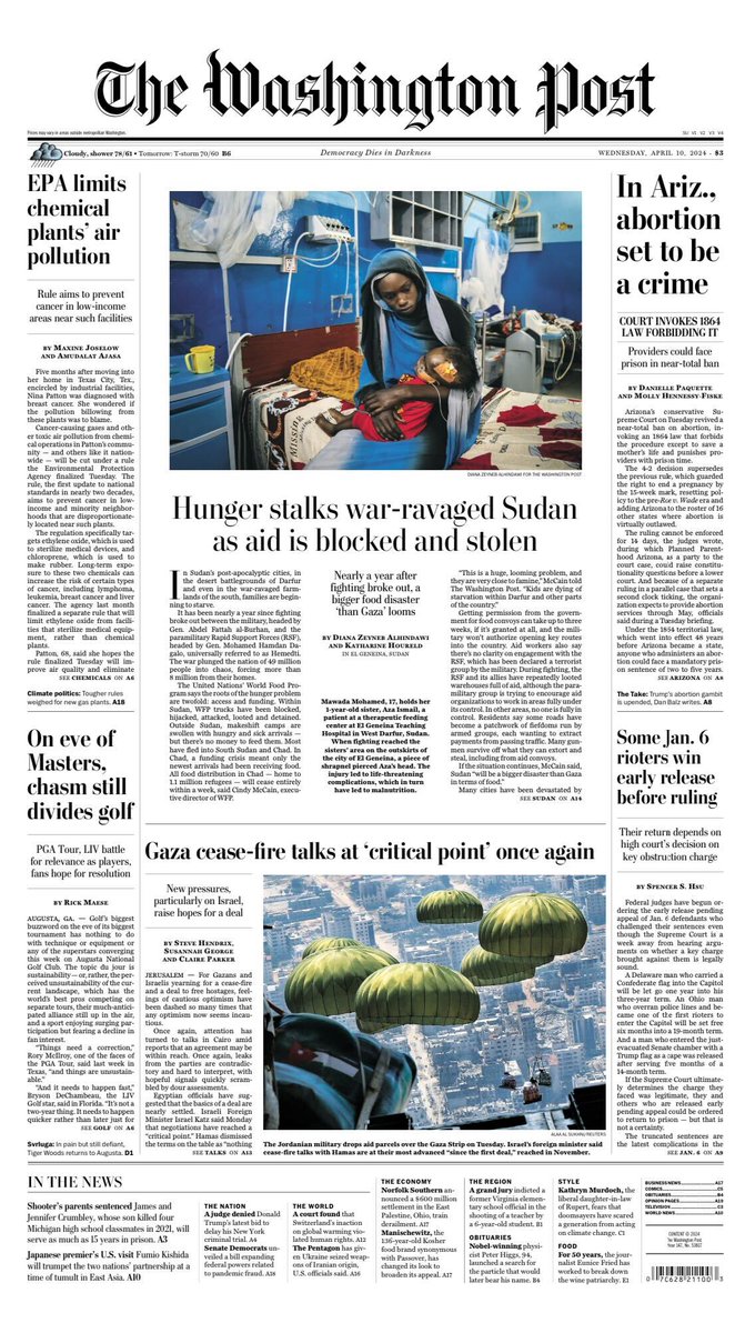 On page A1 of the @washingtonpost today: My story w/ @AmudalatAjasa about @EPA curbing cancer-causing pollution from chemical plants. washingtonpost.com/climate-enviro…