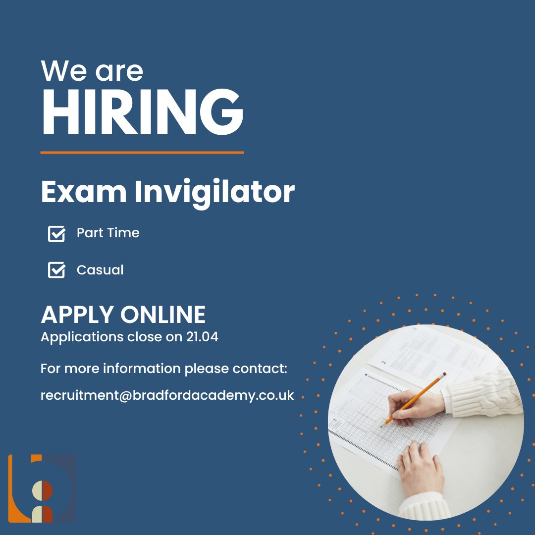 We are looking for enthusiastic individuals to join our Exams team as Invigilators. For more information please click here: bradfordacademy.co.uk/positions/exam…