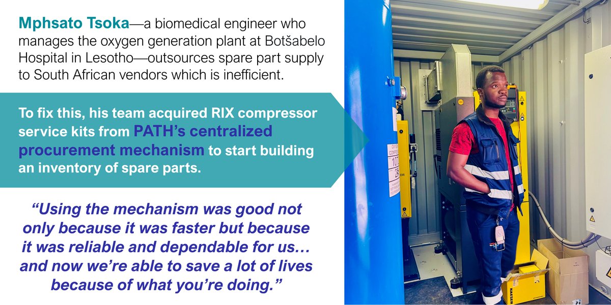 Botšabelo Hospital in #Lesotho sometimes waited months for supplies for its #oxygen generation plant @PIH acquired @RIXIndustries compressor service kits from @PATHtweets' centralized procurement mechanism to ensure long-term maintenance of the plant👉🏽bit.ly/3XX6oJM