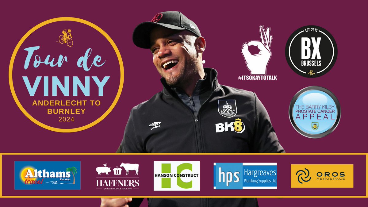 A massive Happy Birthday to the boss - @VincentKompany! A group of cyclists are celebrating his career with a ride from Anderlecht to Turf Moor - via the Etihad - this month to raise money for @andysmanclubuk @BKPCAppeal + @BXBrussels Donations welcome: gofundme.com/f/tour-de-vinny