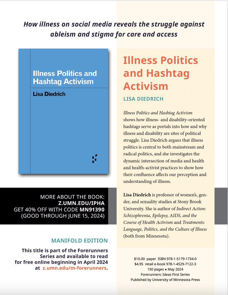 BTW: I hear from my sister that her copies of ILLNESS POLITICS AND HASHTAG ACTIVISM have shipped!! Order now & get 40% off with the code MN 91390. Also it will be available free online soon. #IllnessPolitics upress.umn.edu/book-division/…