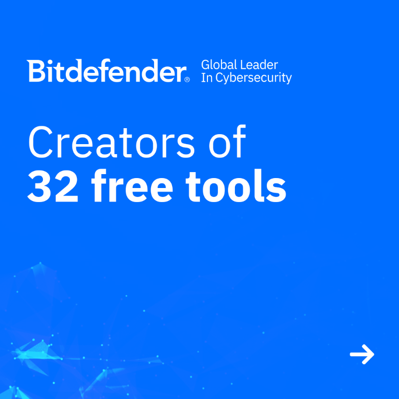 Bitdefender's tweet photo. You can count on Bitdefender when your data is at risk. Our FREE anti-ransomware tools are ready to help you. #TrustedAlways