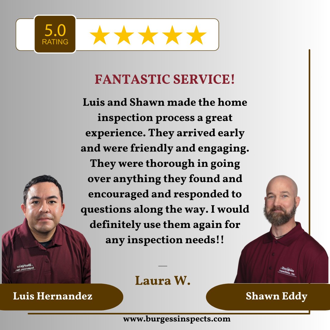 Thanks for the great review Laura!

zurl.co/LYts

 #burgessinspects #5stars #charlottesvillerealestate #richmondva #rva #chooseburgess #homeinspector