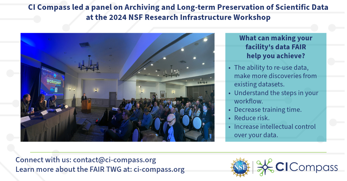 💻 @CiCompass led a panel on Archiving and Long-term Preservation of Scientific Data at the 2024 @NSF Research Infrastructure Workshop.

Read more about the FAIR Data TWG here: ci-compass.org/news-and-event…
#FAIRdata