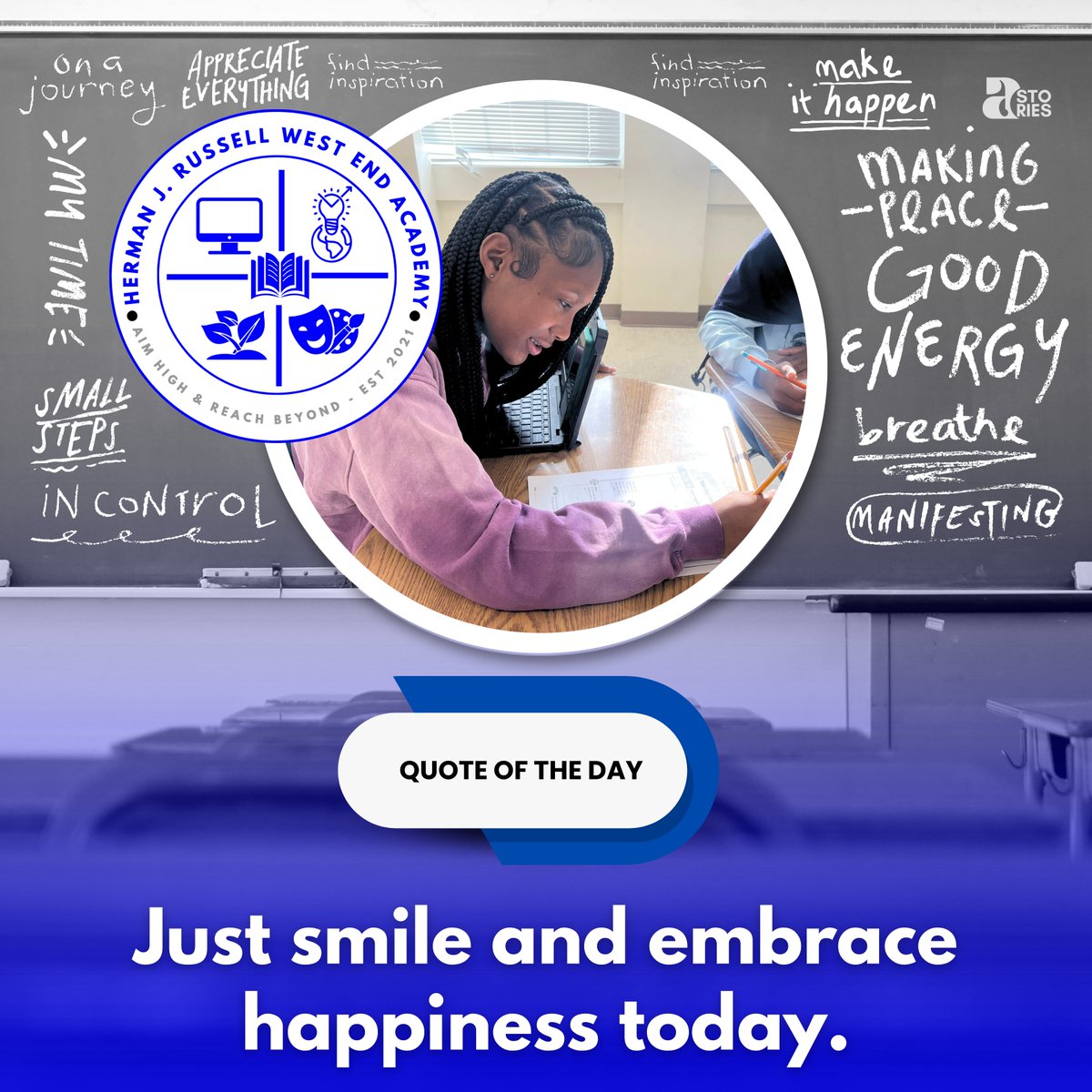 Quote of the day: Just smile and embrace happiness today. @TDGreen_ @Retha_Woolfolk @apsupdate @HRWEACOUNSELING @DRVENZEN_aps