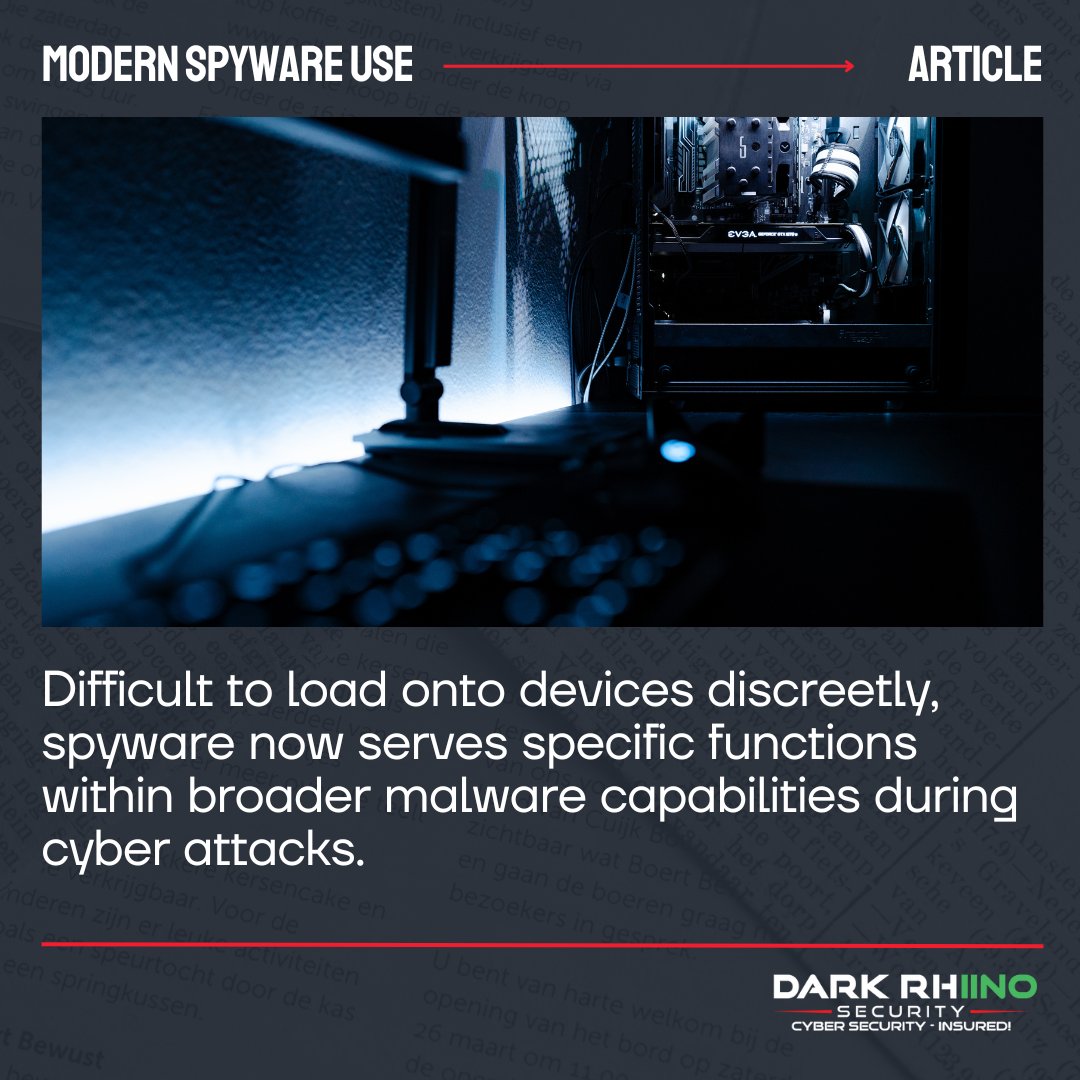 Discover the diminished role of spyware in cyber attacks and its integration into larger threats. Read more about it here: darkrhiinosecurity.com/the-menace-of-… #CyberDefense #InfoSec #Cybersecurity #CISO #DarkRhiinoSecurity