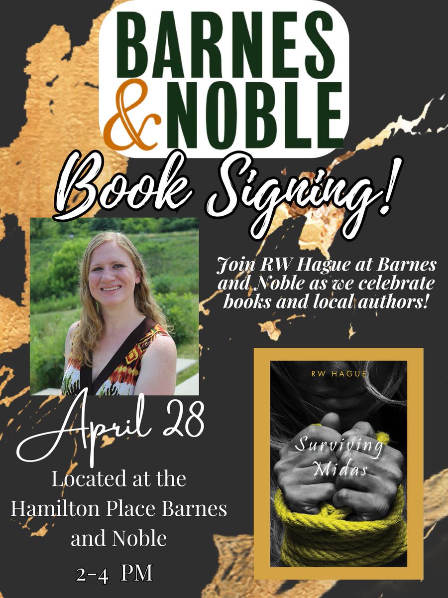 Join me at the Chattanooga Barnes and Noble April 28 @ 2-4PM to claim your signed copies of the Surviving Midas Series! 

Barnes and Noble is located in the Hamilton Place Mall

Looking forward to seeing you there! 

#survivingmidas #booksigning #YAthriller #YAsuspense