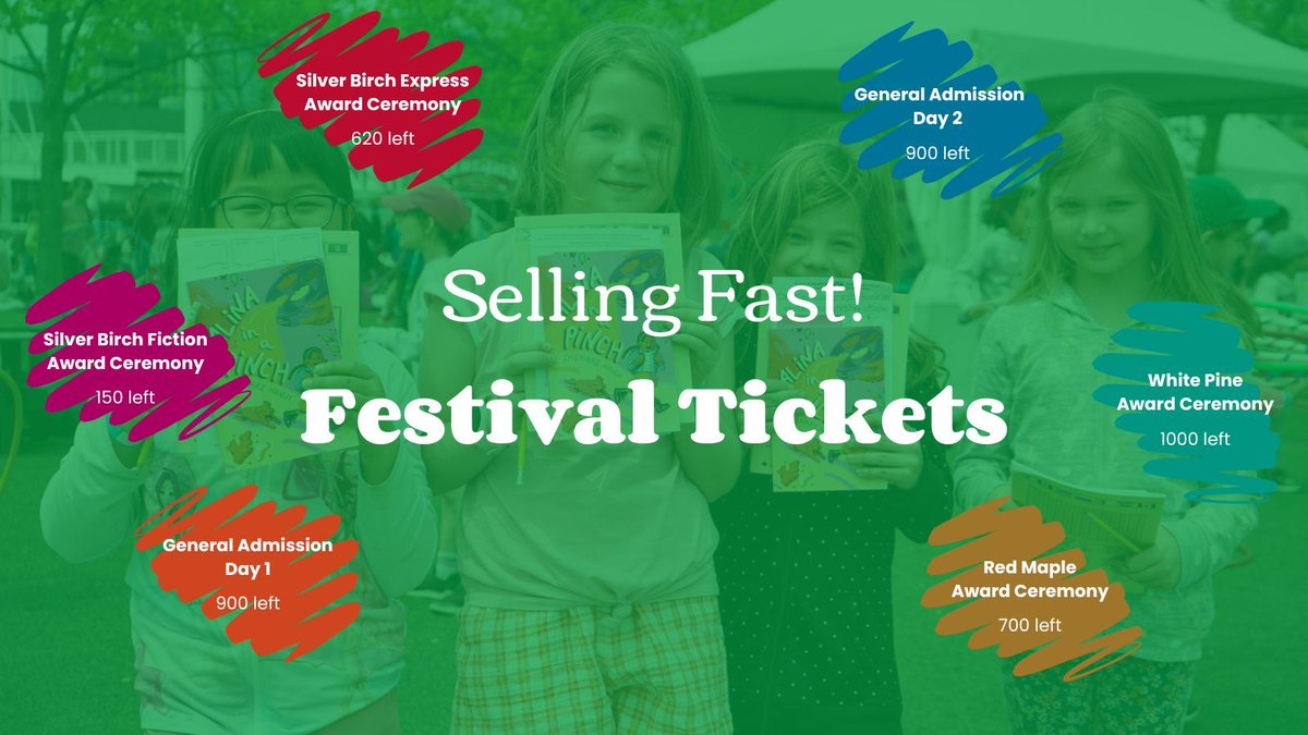 Last week, we took a poll to see who had bought their Festival tickets. For those who haven’t, well, Award Ceremonies for Silver Birch Fiction, Silver Birch Express & Red Maple are flying off the shelves (so to speak)! Secure your tickets at bit.ly/4c3KNXO