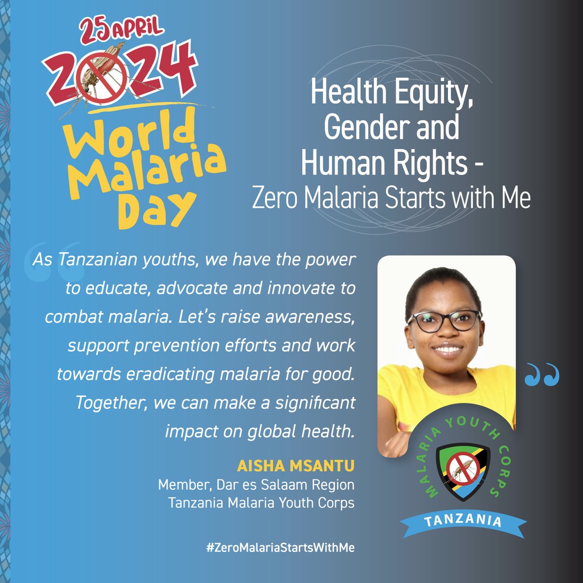 Did you know ? 💭 Young people have the power to mobilize, educate through innovative tools - while gender norms heighten the risk of malaria if untreated affecting pregnant women the most. Join us to raise awareness towards #WorldMalariaDay Aisha Msantu Mhe @ummymwalimu