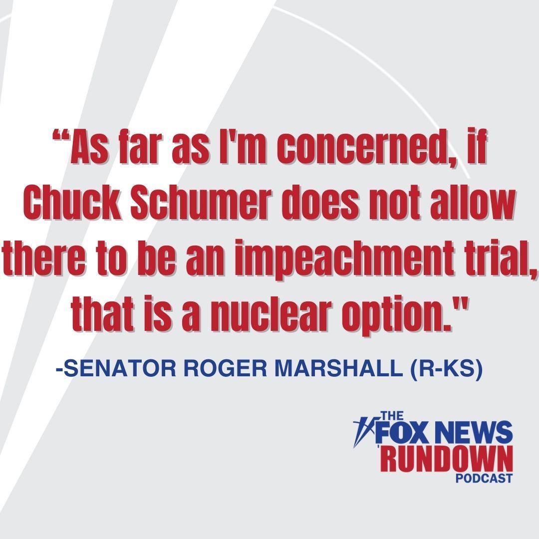 Next week, House Republicans will deliver articles of impeachment against @SecMayorkas for not acting to secure the southern border. @RogerMarshallMD tells the #FOXNewsRundown that forgoing the trial will be a 'nuclear option for Democrats.'
buff.ly/3z40CwO