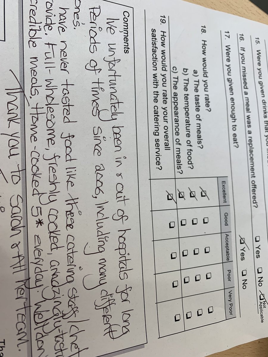 When a patient catering satisfaction survey comes back that very nearly made me cry…. I know I’m in the right job 🥰🥰🥰🥰 @greathospitalfood