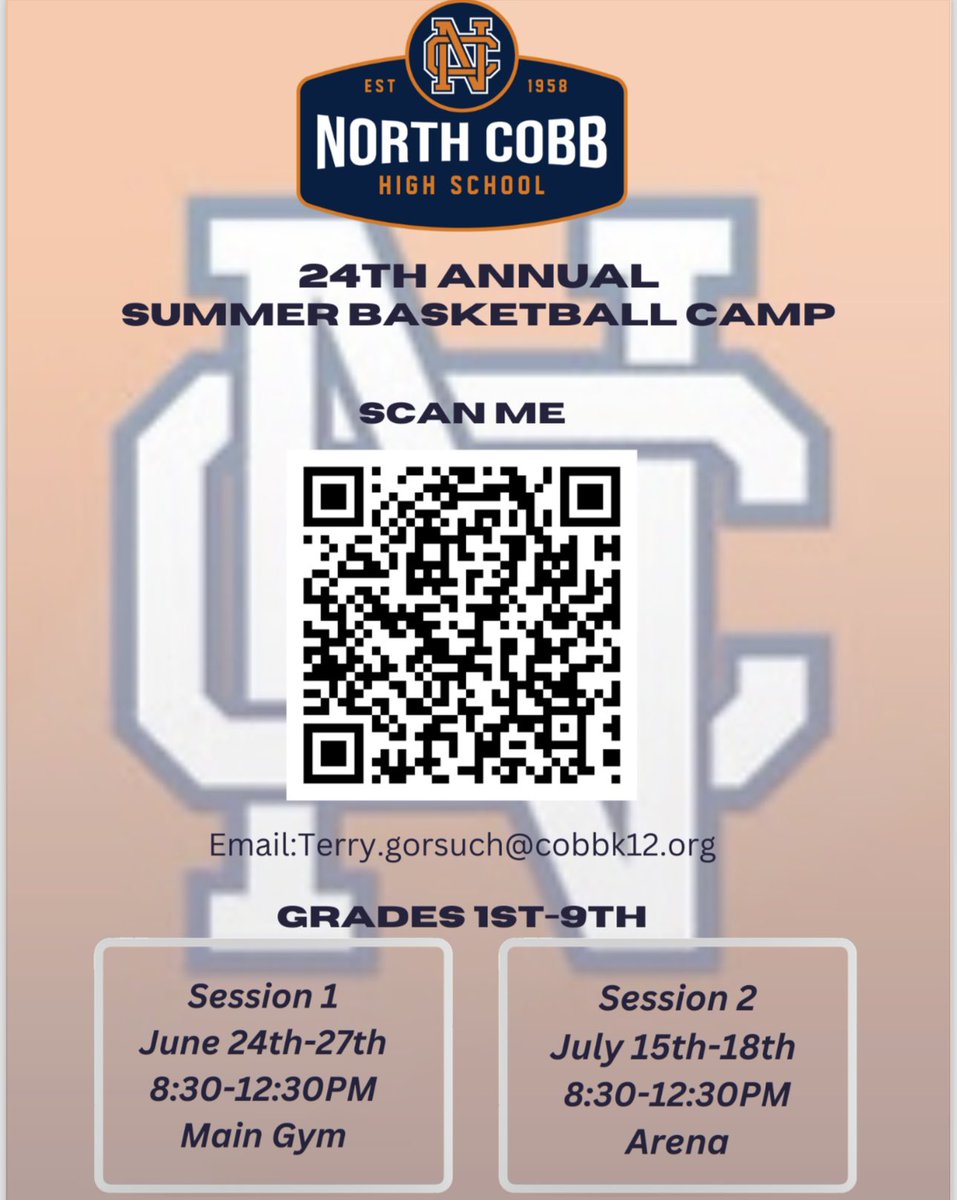 Basketball camps are coming up quickly! Scan the QR code to sign up for camps in June and/or July Go Warriors!🏀🏀