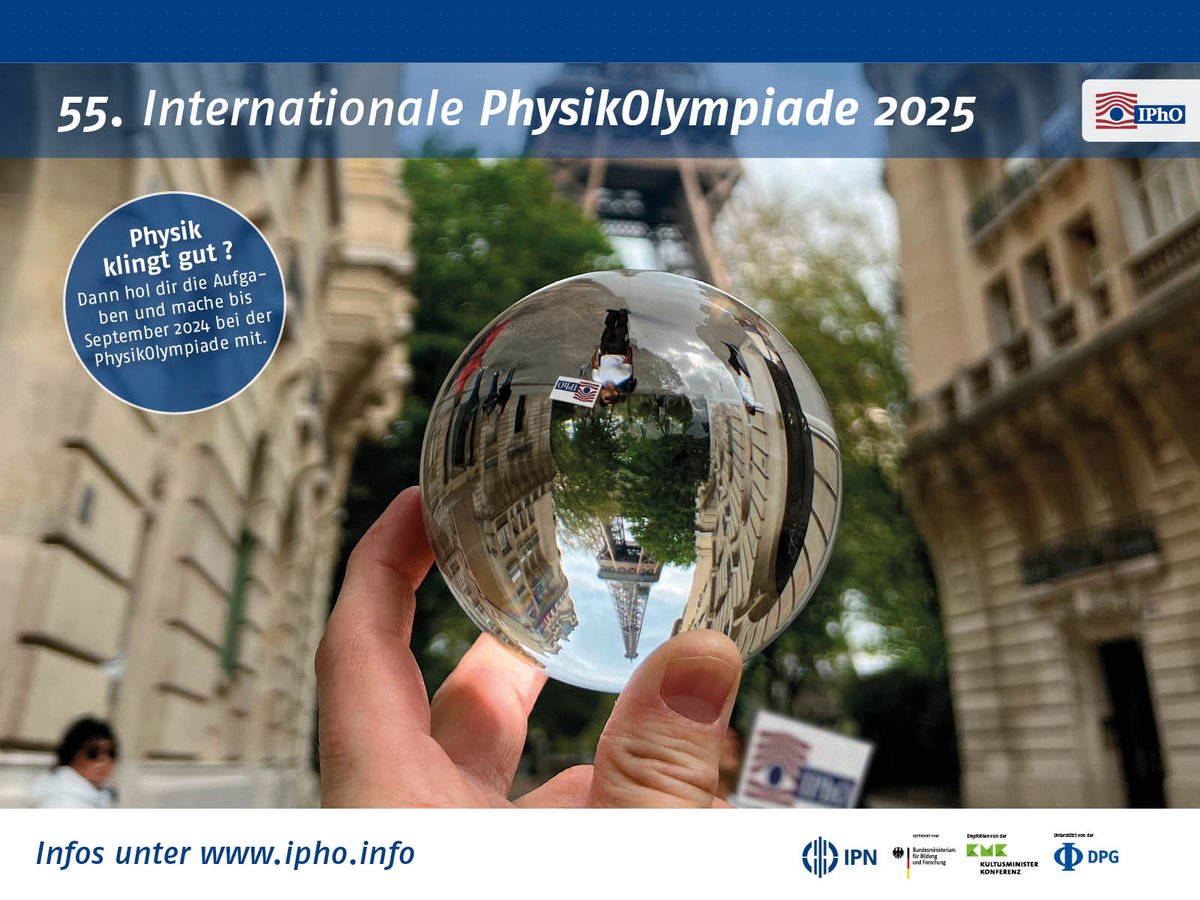 👨‍🔬👩‍🔬Die erste Runde des Auswahlwettbewerbs für die 55. Internationale #PhysikOlympiade2025 hat begonnen! Auf physikbegeisterte Schüler/-innen warten in der #IPhO2025 spannende Aufgaben, Angebote und tolle Preise. Infos für Schüler/-innen unter ➡️ scienceolympiaden.de/ipho