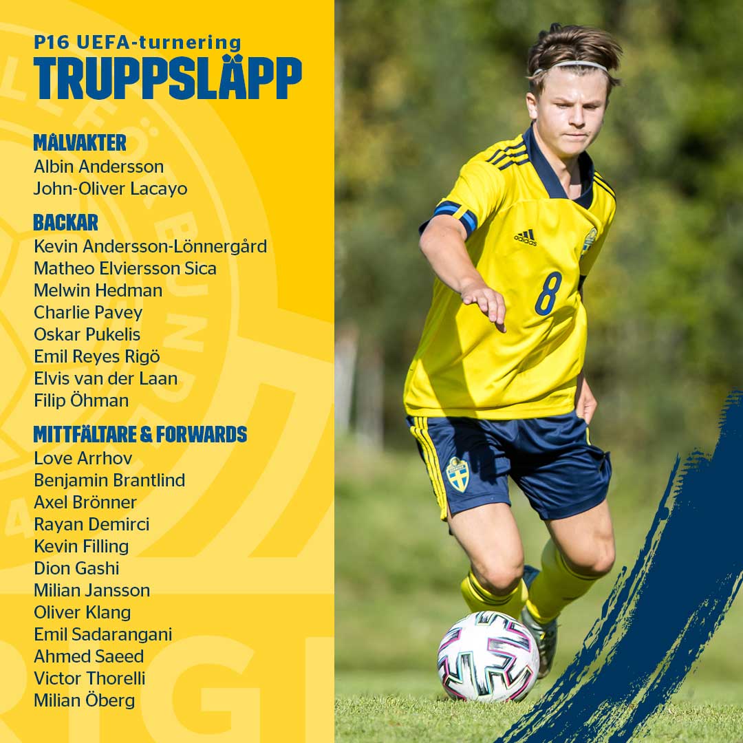 P16/08-landslaget deltar i UEFA Development Tournament 24-29 april i Kroatien. Förutom värdnationen väntar matcher även mot Finland och Uruguay. Här är Sveriges 22-mannatrupp! #SWEP08 🇸🇪⚽