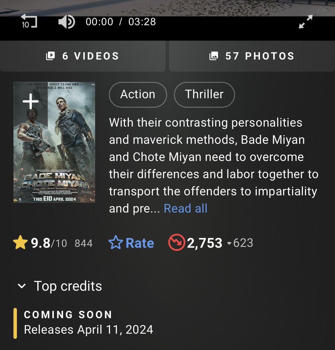 Early IMDB rating of #BMCM 🔥
#AkshayKumar𓃵 #TigerShroff