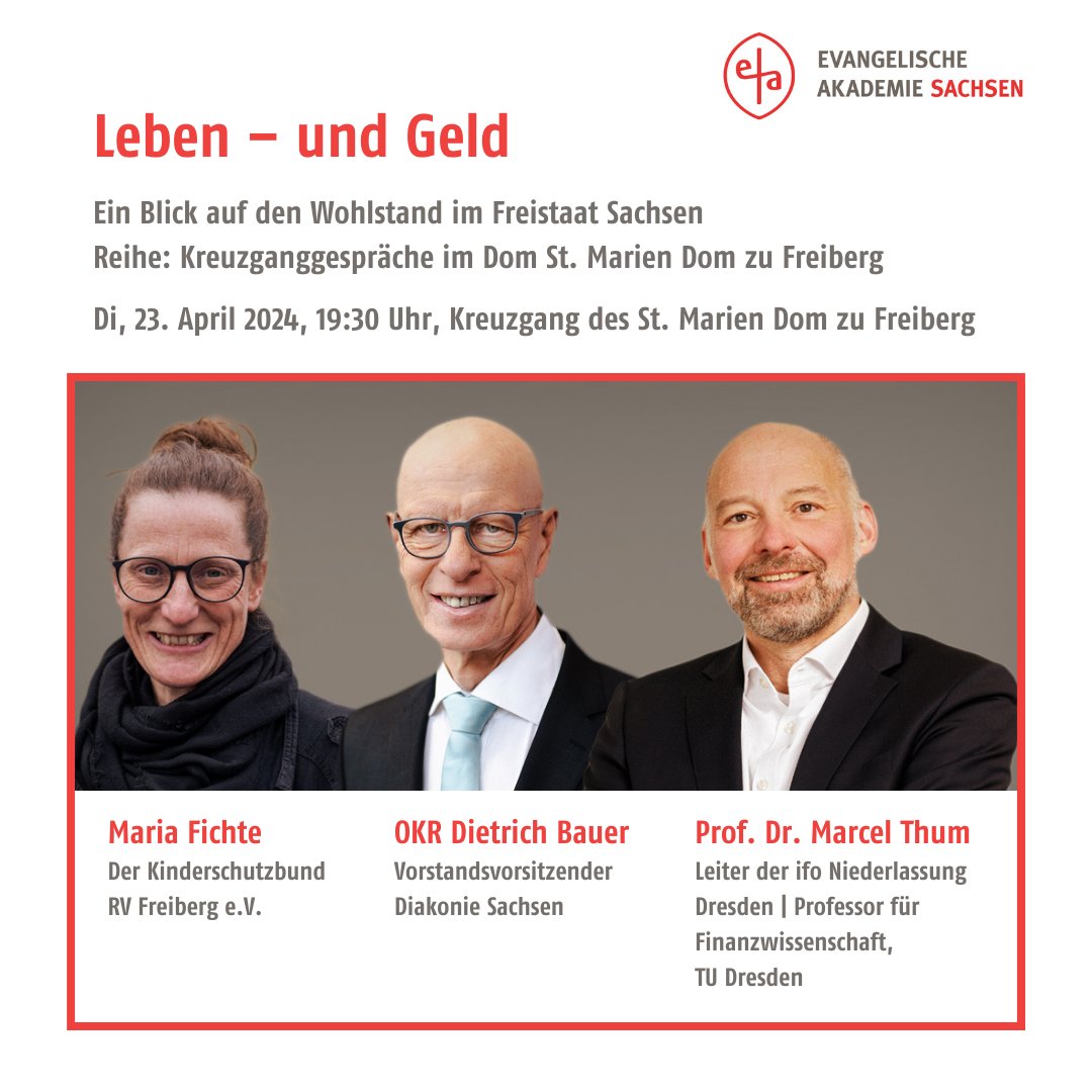 Evangelische Akademie Sachsen (@evakademiesax) on Twitter photo Das erste Freiberger Kreuzganggespräch 2024 steht bevor - mit
➡️OKR Dietrich Bauer | #Diakonie #Sachsen
➡️Maria Fichte | Der #Kinderschutzbund #Freiberg
➡️Prof. Dr. Marcel Thum | #ifo-Institut #Dresden | Finanzwi., <a href="/tudresden_de/">TU Dresden</a>
👉weitere Infos: kurzelinks.de/kblx
#evlks Das erste Freiberger Kreuzganggespräch 2024 steht bevor - mit
➡️OKR Dietrich Bauer | #Diakonie #Sachsen
➡️Maria Fichte | Der #Kinderschutzbund #Freiberg
➡️Prof. Dr. Marcel Thum | #ifo-Institut #Dresden | Finanzwi., <a href="/tudresden_de/">TU Dresden</a>
👉weitere Infos: kurzelinks.de/kblx
#evlks