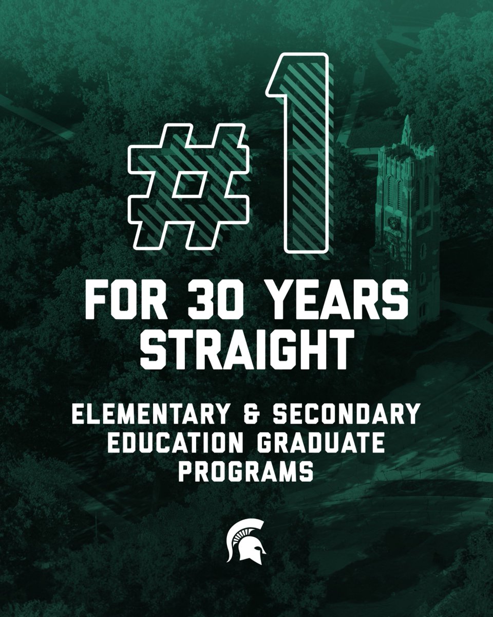 .@MSUCollegeofEd has ranked #1 in the nation for elementary and secondary teacher education for 30 straight years, according to @usnews. This achievement marks the longest-running #1 designation in any field at MSU. go.msu.edu/BmC5