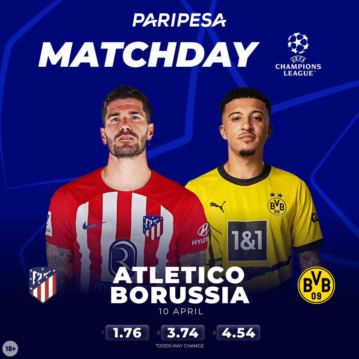 👏 Yesterday the teams put on a real celebration of football! 🤔 What will happen today? 💯 We are waiting for a beautiful match and many goals! ⚡ Atletico Madrid vs Borussia Dortmund ⚽ m.paripesa.bet/kiz #championsleague