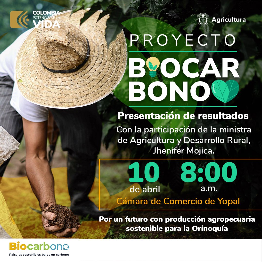 En minutos, desde 📍 Yopal, #Casanare, comenzará la presentación de resultados del proyecto #Biocarbono.💚 ¡Por una agricultura 🌾 sostenible y una #ReformaAgraria reconciliada con la naturaleza! 🌱