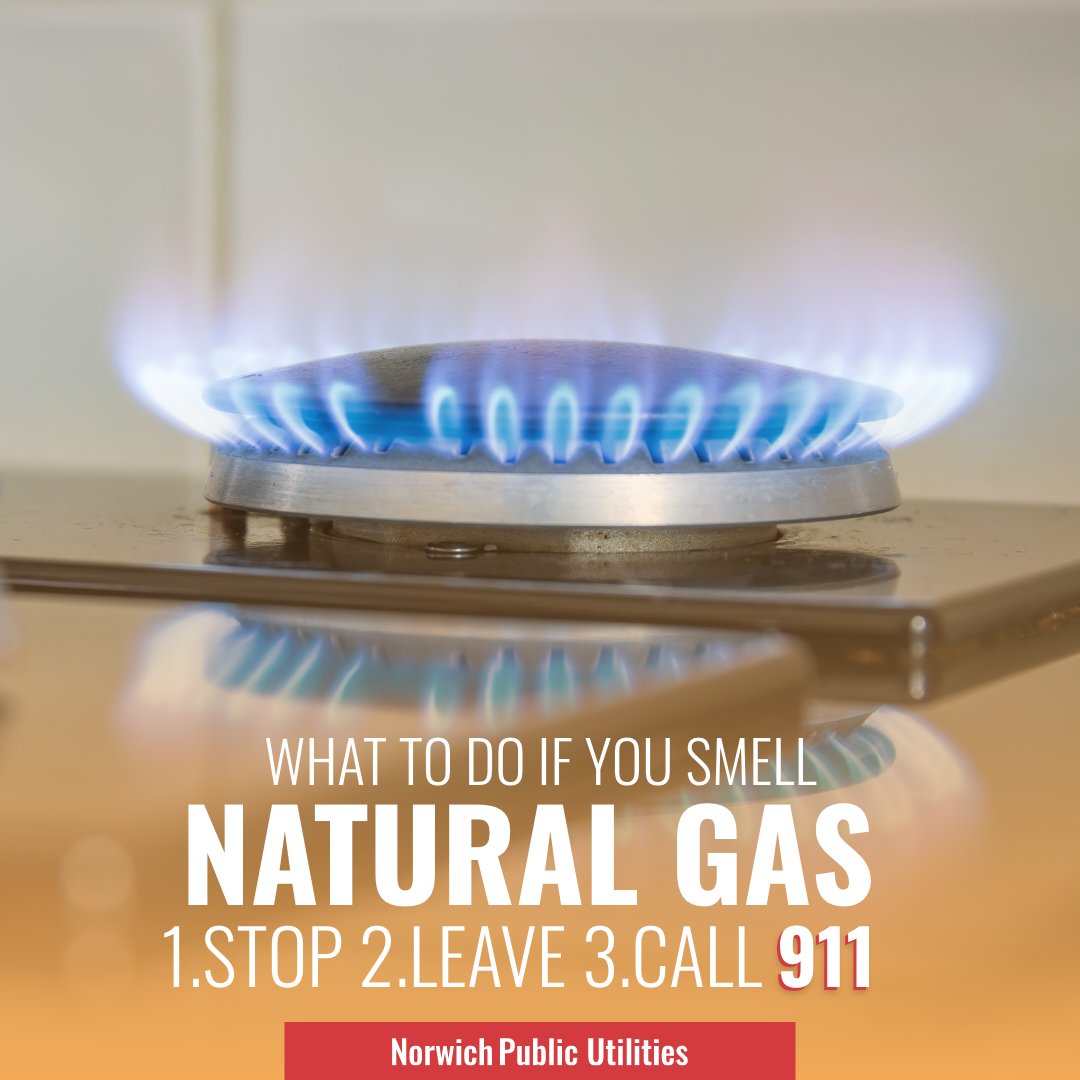 If you are around natural gas pipelines and noticed an odd smell similar to egg: 1. STOP what you are doing immediately! 🛑 2. LEAVE the premises. Do not turn on or off any lights, appliances, or electronics. 💡 3. CALL 9-1-1 or NPU at (860)-887-7207 from a safe location. ☎️