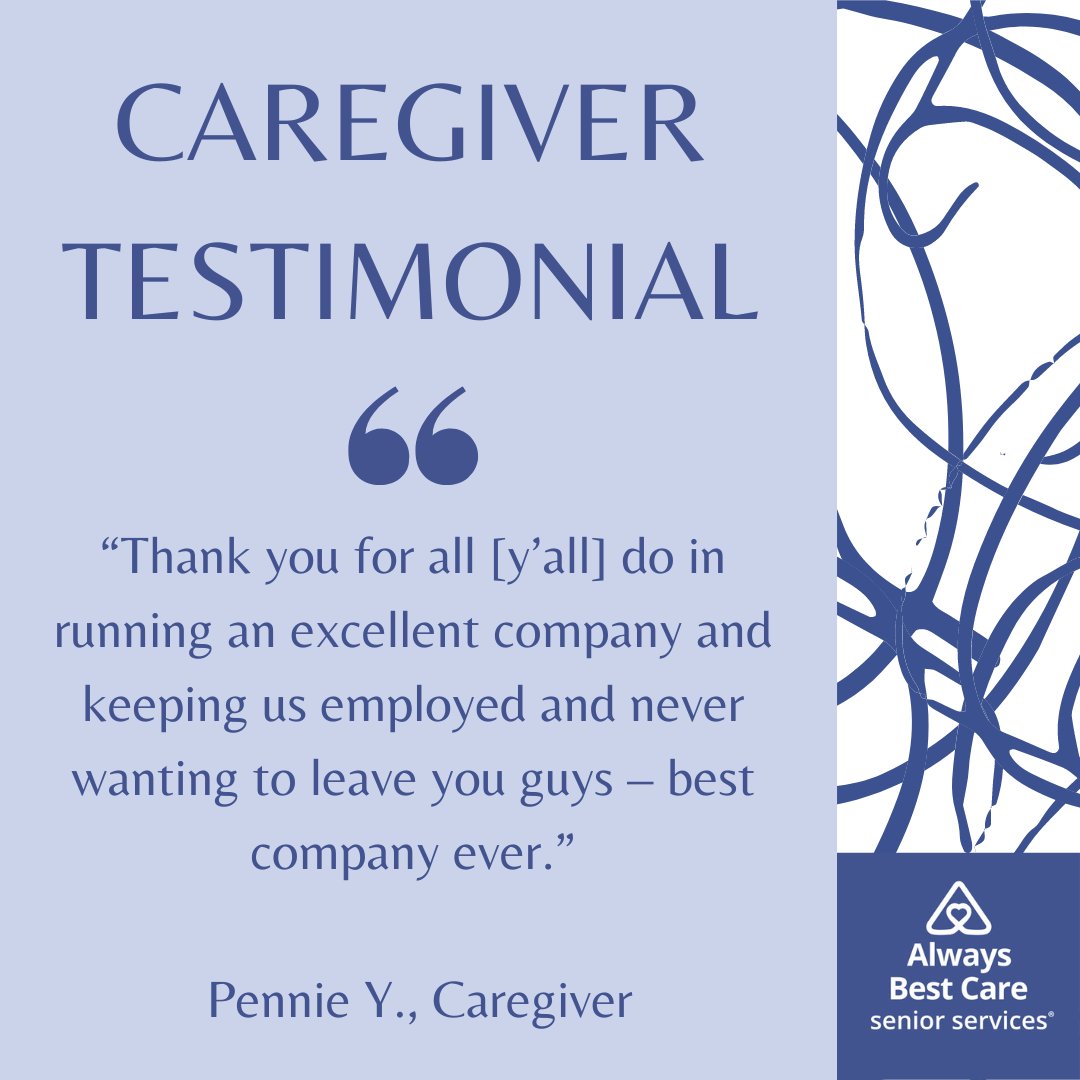 Thank you for the kind words! We don't want you to leave us either, keep up the great work!

#EmployeeAppreciation #Caregiver #AlwaysBestCare #AlwaysHiring #SeniorCare #Aging #ElderlyCare #CaregivingJob #CaregiverAppreciation #ElderlyCareJob #Testimonial