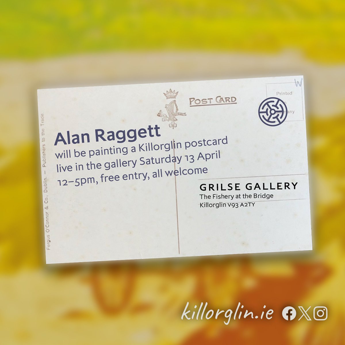 As part of Alan Raggett’s current exhibition of oil paintings of #Kerry landscapes based on vintage postcards, he will be painting a postcard of #Killorglin.

📅 Saturday, April 13
⌚️ noon to 5 pm
📍Grilse Gallery
🎟️ Free

The exhibition runs until April 21

#LivePlayThriveHere